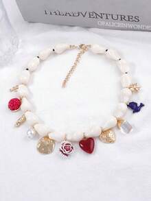 1pc Stylish & Versatile Beach Vacation Layered Pearl Shell Heart Insect Pendant Necklace, Simple For Women - Various Pendant Necklaces - View 16