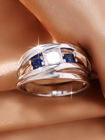 1pc Woman's Geometric Multi-Layer Cubic Zirconia Ring, Wedding Lover's Valentine's Day Gift