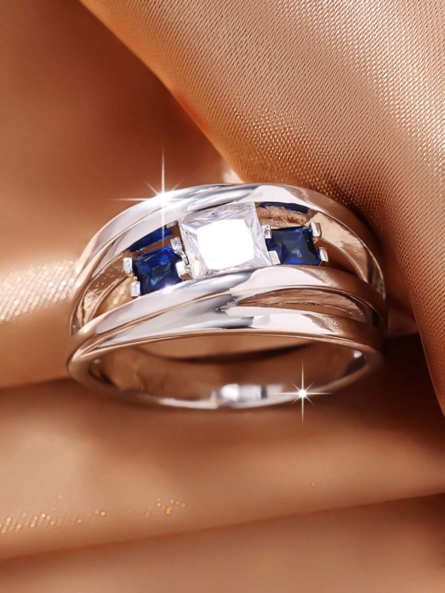 1pc Woman's Geometric Multi-Layer Cubic Zirconia Ring, Wedding Lover's Valentine's Day Gift - Silver - View 1