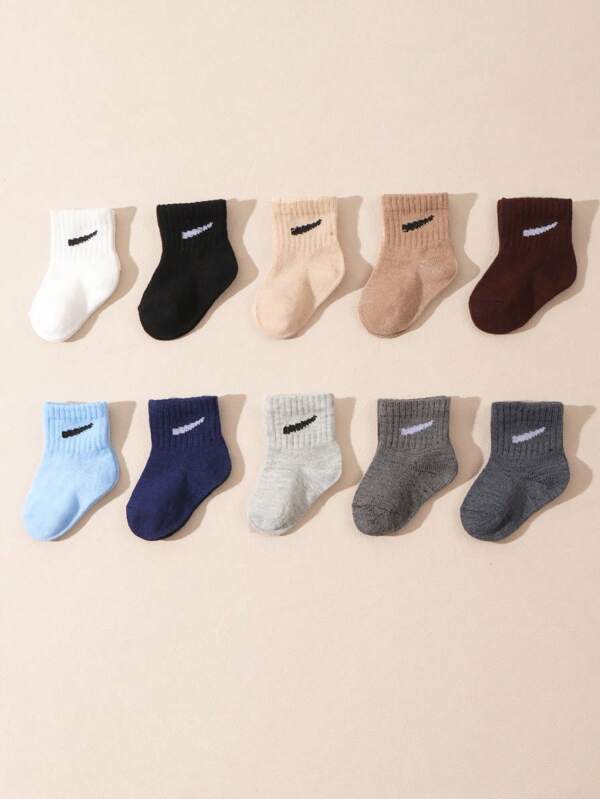 10 Pairs Pack Toddler Boys' Casual Elastic Mid-Calf Socks, Summer