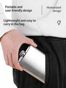 1pc Portable Outdoor Stainless Steel Color Small Liquor Bottle, Stainless Steel Flat Liquor Flask, Personal Baijiu Bottle, Outdoor Liquor Bottle, Outdoor Camping Portable Liquor Flask, Gift For Father - Multicolor - View 10