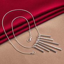 925 纯银镀金蛇链光滑串珠吊坠项链男女时尚婚礼派对饰品 - 銀色 - 查看 5