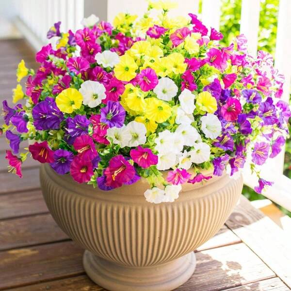 12 ramos de flores artificiales de glicinia de seda falsa resistente a los rayos UV aptas para exteriores, decoración para porche, jardín, macetas - No incluye contenedor
