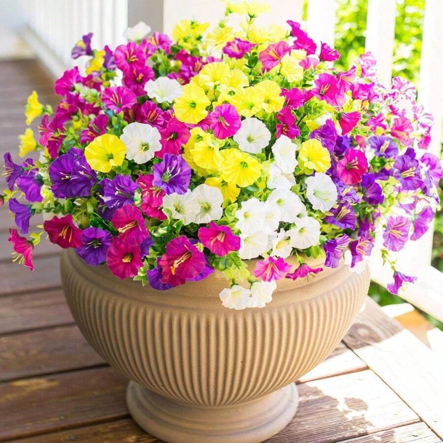 Artificial Flower Plants Outdoor Outdoor Decoration,12 Bundles Of Fake Silk Color Morning Glory UV Sunscreen Appearance Real Suitable For Spring/Summer Front Porch Garden POTS Garden Jars- No Container Included