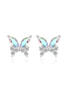 S925 Sterling Silver Cubic Zirconia Butterfly Earrings For Women, Cute And Elegant Butterfly Shaped Jewelry, Suitable For Various Occasions, Can Be Gift For Birthday, Valentine's Day, Mother's Day, Genuine Silver Accessories