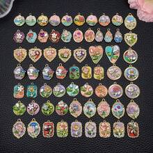 1 件装混合法式复古珐琅花卉油画吊坠圆形珍珠玫瑰合金精致优雅吊坠适用于 DIY 女士手链项链耳环钥匙扣珠宝制作工艺配件 - 彩色 - 查看 9