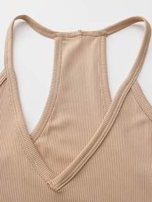 Camiseta de tirantes finos y cuello de barca para mujer, de ajuste ceñido, de costilla, básica sólida, para hacer ejercicio, tipo camiseta corta