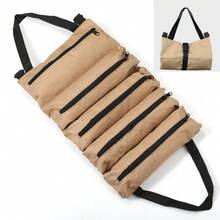 Tool Roll Bag, Hanging Tool Bag With 5 Zipper Tool Pockets, Heavy-Duty Canvas Wrench Roll Organizer, Suitable For Mechanics, Electricians, Car Repairmen