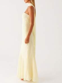 Women Y2k Floral Tube Maxi Dress With Scarf Sleeveless Strapless Backless Mesh Long Bodycon Dresses Formal Cocktail Sundress - 黃色 - 查看 3