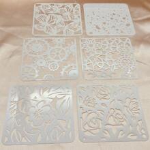 6pcs Reusable Soft Plastic Texturized Floral Plant Nature Imprint Hollow Template, Washable - White - View 9