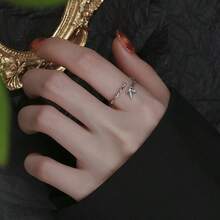 1 Pc Minimalist 925 Sterling Silver Bamboo Leaf-Shaped Ring, Unique Delicate Design Elegant Branch Opening Rings For Women