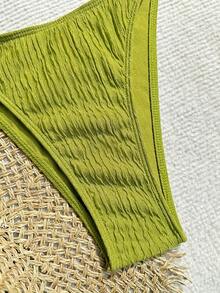 New Bestselling Fashion Special Fabric Bikini Set Sexy Swimwear 2Pcs, For Summer Beach Vacation - Green - View 5