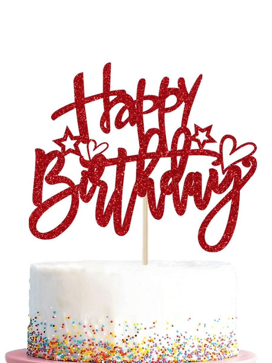 1 件生日蛋糕装饰 - 闪亮“生日快乐”高级款，适合周年纪念派对、庆典、派对、婚礼 - 高品质装饰 - 紅色 - 查看 1