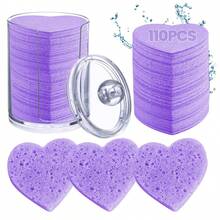 110pcs Heart-Shaped Facial Sponges - Natural Exfoliating & Makeup Remover Pads With Storage Container - Multicolor - View 8