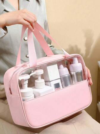 3pcs/Set Waterproof PVC Travel Makeup Bag, Cosmetic Brush Storage Pouch, Makeup Organizer Bag, Toiletry Bag, Ideal For Vacation & Summer, Transparent Cosmetic Bag, Beach Bag, Multifunctional Luggage Bag, Suitable For Lipstick, Lip Liner, Makeup Brush, Eyeshadow Palette, Lingerie, Toothpaste, Toothbrush, Cosmetics, Skincare, Eyebrow Pencil, Powder Puff, Comb, Nail Polish, Jewelry, Perfume, Stationery, Digital Products Bathroom Decor Makeup Organizer Bathroom Accessories Back To School
