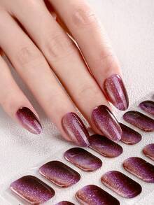 16 件猫眼半固化凝胶指甲贴，Y2K 朋克风格金属自粘凝胶指甲全贴，沙龙品质，持续 14 天，女士美甲用品 DIY 指甲贴纸，母亲节礼物