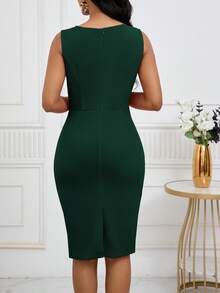 Vestido ajustado elegante y sencillo sin mangas para mujer - Verde militar - Ver 2