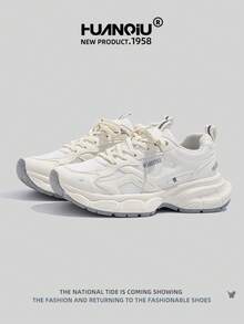HUANQIU 2026新款男鞋，男士运动鞋，厚底休闲鞋，网面透气白色鞋，百搭轻便，舒适系带软底休闲鞋，跑步鞋，白灰四季鞋 - 白灰 - 查看 3