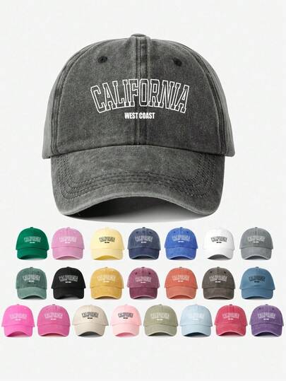 1pc Washed California Printed Baseball Cap, Adjustable Outdoor Sun Protection Hat For Travel Beach Holiday, Y2K Style Casual Cap For Youth Halloween