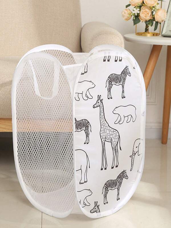 1pc Summer Dresses Storage Organizer For Women During Travel Cartoon Animal Print Laundry Basket, Large Capacity Dirty Clothes Storage Basket