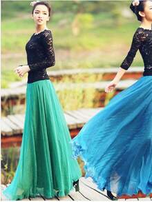 LUCIDVUE 女士夏季连衣裙孔雀蓝闪光面料双层雪纺裙两种穿法海滩度假装大摆优雅裙子回力长裙 - 綠色 - 查看 8