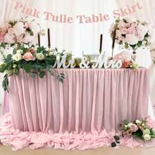 1pc Of 6Ft Chiffon Table Skirt, Suitable For Rectangular Table Chiffon Wedding Tablecloth Transparent Fabric, Suitable For Wedding Birthday Party Decoration