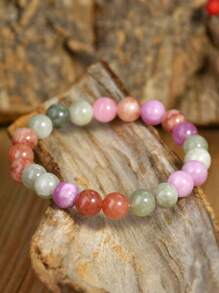 Pulsera de piedras naturales color rosa primaveral, set de pulsera de estilo bohemio con perlas de sunstone, cuarzo rosa y lepidolita, cadena de cristales de equilibrio energético para yoga, apta como regalo para mujeres