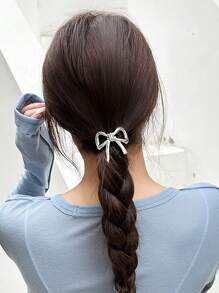 1pc Elegant Metal Bow Elastic Hair Band, Durable High Elasticity Hair Tie For Ponytail, Everyday Wear,Hair Accessories,Hair Elastics,Hair Ties,Hair Rope