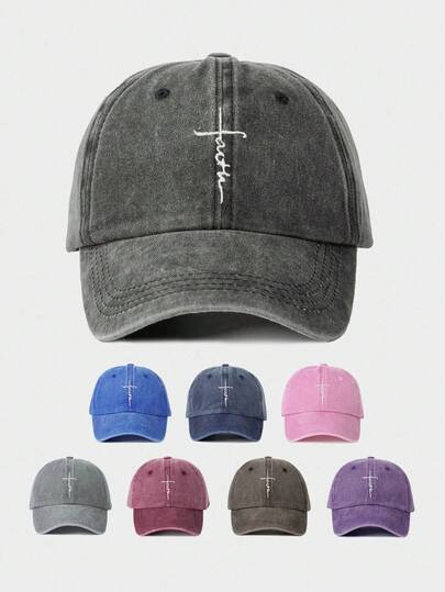 1pc Women's Embroidered "Faith" Washed Baseball Cap, Adjustable Outdoor Sun Protection Casual Hat Suitable For Spring/Autumn Travel Beach, Unisex Y2K Style Cap