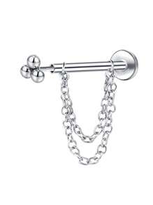 1pc Flat Back Stud Earrings Push In Cartilage Studs Earrings Chain Earrings For Women Stainless Steel Tragus Earrings Hypoallergenic Threadless Earrings Studs Piercing Jewelry