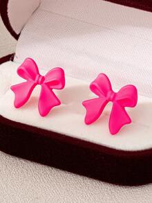 1 对时尚优雅精致珐琅粉色蝴蝶结耳钉，适合日常佩戴、约会或送礼 - 彩色 - 查看 1