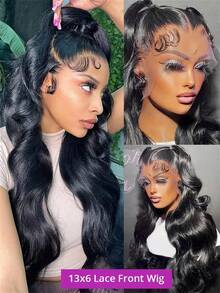 30 Inch Body Wave Lace Front Wigs Human Hair 200% Density, 13x6 HD Transparent Lace Frontal Wigs Human Hair Glueless Brazilian Virgin Wig For Women Pre Plucked Bleached Knots With Baby Hair - Natural Black - 查看 3
