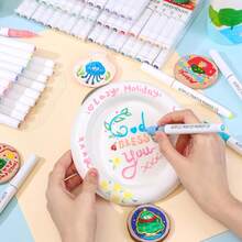 علامات طلاء أكريليك، مجموعة 9 قطع من أقلام الطلاء الأكريليك ذات فرشاة ناعمة ، مع 14 لون احترافي للرسم على الصخور والسيراميك والخشب والقماش والزجاج والحجر والقماش وصناعة البطاقات والأدوات الفنية الرجوع إلى المدرسة