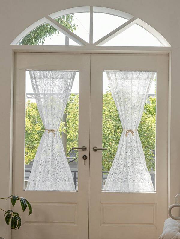 1pc White Door Curtain With Rod Design, Easy Installation, Suitable For Living Room, Bedroom, Dining Room, Kitchen, Window Partition, Blocks UV Rays, Anti-Dust, No Drilling Required