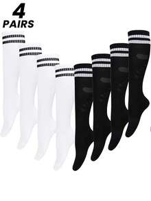 1/2/4 双男女防滑运动/足球袜，及膝防滑训练袜，男女通用情侣袜，适合所有季节，秋季 - 彩色 - 查看 1