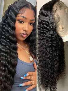 Uveous 40inch 250% Density 13x4 Deep Wave Lace Front Wigs Human Hair 250 Density Deep Curly Human Hair Wig 13x4 HD Transparent Wet And Wavy Lace Frontal Wigs For Women With Baby Hair Natural Black - Natural Black - View 5