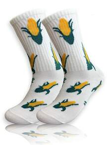 3 Pairs Soft Comfortable Casual Plant Printed Mid-Calf Socks For Men And Women - Multicolor - View 6