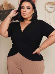 Women's Plus-Size Wrap Blouse - Black - View 1