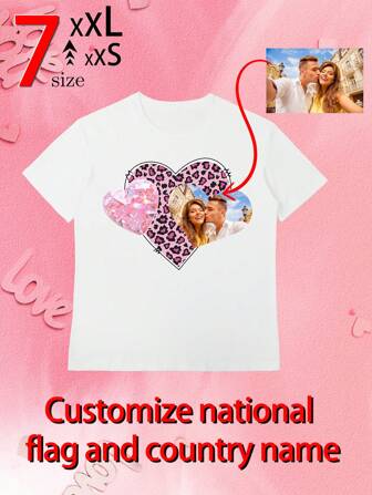 Customized T-Shirts, Women'S T-Shirts With High-Definition Avatars, Personalized Customization Loving Style T-Shirts, New Heat Transfer Printing Technology, High-Definition Images, Comfortable, High Elasticity, The Best Gift For Girlfriends/Wives,1pc