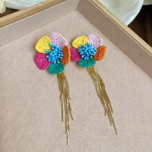 Andkiss 1 Pair Bohemian Style Floral Tassel Earrings