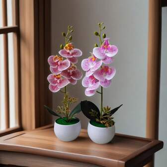 1 Vaso di Orchidea Phalaenopsis Artificiale, Pianta Finta Realistica con Vaso in Plastica, Adatta per Casa, Hotel, Ufficio e Centrotavola
