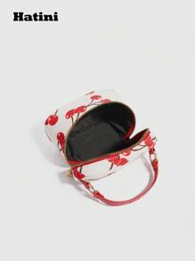 Mini sac bandoulière à chaîne, sac à main en patchwork imprimé, sac boîte mignon à motif cerise, petit sac seau adorable, sac polivalent d'épaule et de messager, convient pour le bureau, les déplacements, les rendez-vous, les courses, les vacances, la plage, les festivals de musique, les fêtes