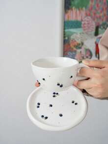 1 Set Of 350ml Hand-Painted Cherry Ceramic Mug And Saucer, Saudi Coffee Cup (1 Cup And 1 Saucer), Exquisite Retro High-Temperature Resistant Ceramic Cup, Unique Fruit Pattern Element, Microwave And Dishwasher , Suitable For Holding Water, Milk, Oatmeal, Tea, Juice, Breakfast, Coffee, Beverages And Other Hot/Cold Drinks - Multicolor - View 12