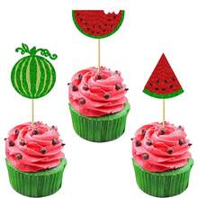 12/24 Unidades Toppers para cupcakes en forma de sandía con brillo, pinchos de frutas tropicales de verano para decorar cupcakes, decoraciones para tarta de baby shower o fiesta de cumpleaños de sandía de verano - Multicolor - Ver 8