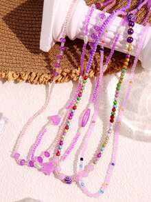 Bộ 4 chiếc/Bộ dây chuyền bụng đính hạt hình trái tim tím và ngôi sao phong cách Bohemian, trang sức thắt lưng gợi cảm cho phụ nữ dự tiệc bãi biển mùa hè, màu hạt ngẫu nhiên - Nhiều màu - Xem 4
