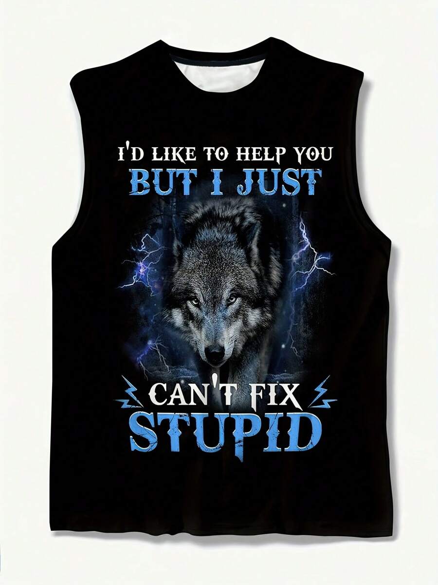 Plus Size Men Animal Print Tank Top, Casual Sports T-Shirt, Suitable For Outdoor, Street Wear