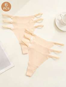 6pcs/Pack Low Waist Sexy Thong Panties, Seamless V-Shape Briefs, Women's Daily Wear Underwear - Apricot - View 4