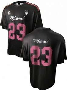 2025 Men's Fashionable Lightweight High Street Basketball Miami Element Short Sleeve T-Shirt, Spring/Summer - Black - View 2