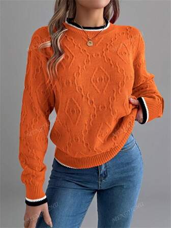 Women's Color Block Sweater Fall Winter Round Neck Long Sleeve Pullover Resort Knit Vacation Cozy Halloween