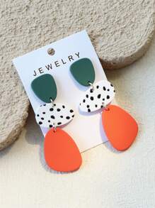 1 Pair Women Dotted Ceramic Texture INS Design Color Contrast Elegant Acrylic Long Dangle Earrings